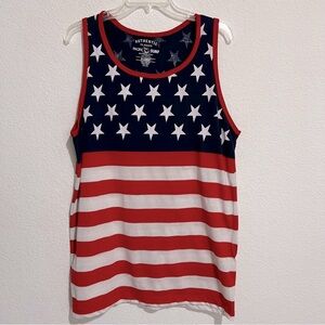 PACIFIC SURF Red White Blue Cotton Patriotic Flag Print Tank Top Size XL